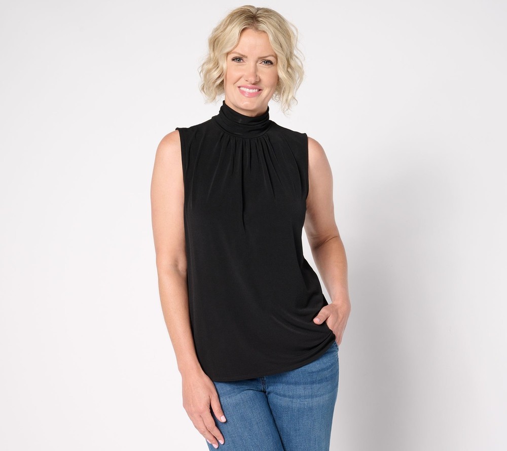 Susan Graver Women's Top Plus Sz 1X Liquid Knit Sleeveless w Ruched Black