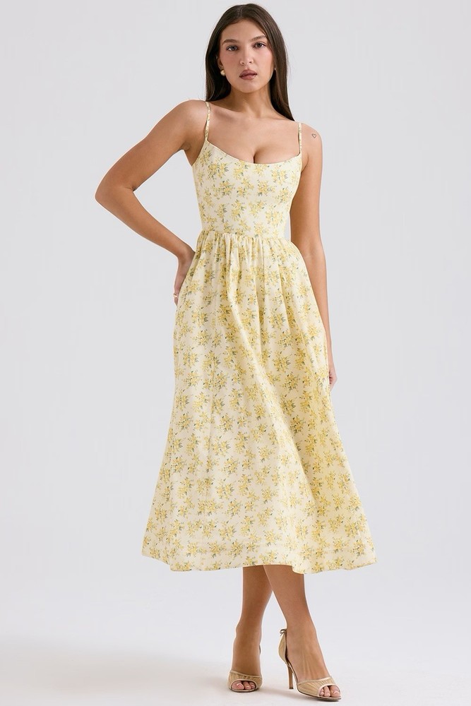 House of CB Women’s Buttercup Vintage Floral Print Cotton Corset Sundress Size S