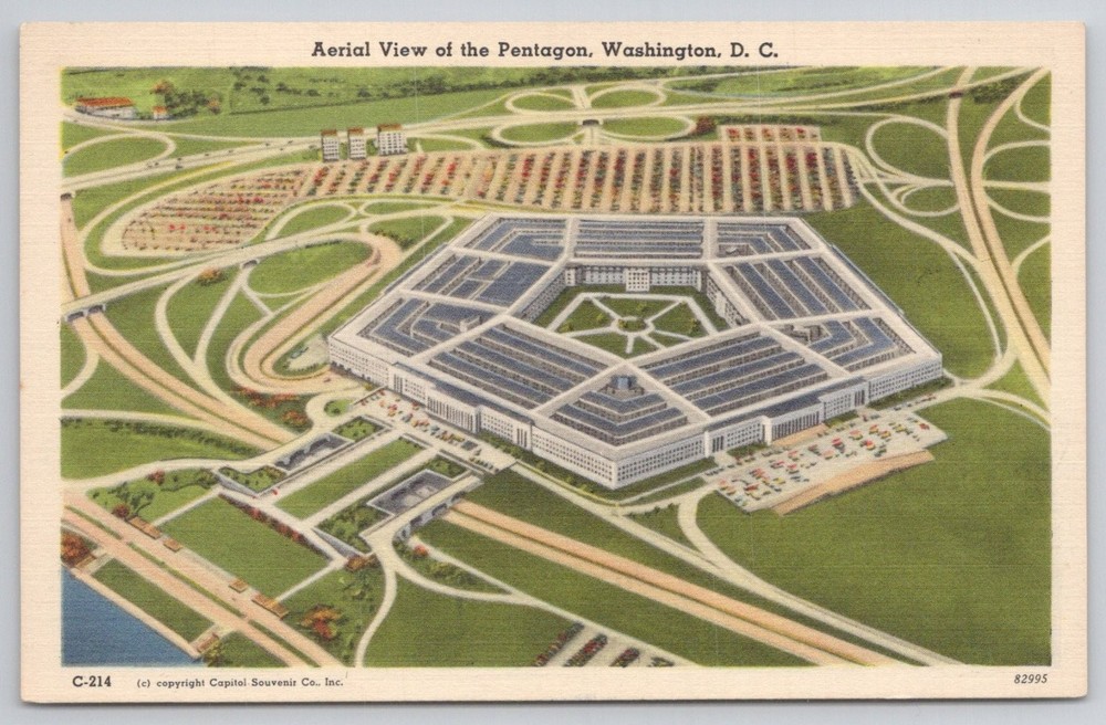 Vintage Aerial View The Pentagon Washington DC Postcard Capitol Souvenir