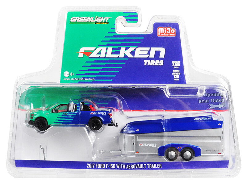 Greenlight 51244 2017 Ford F-150 Truck Aerovault Trailer Falken Tires 1/64