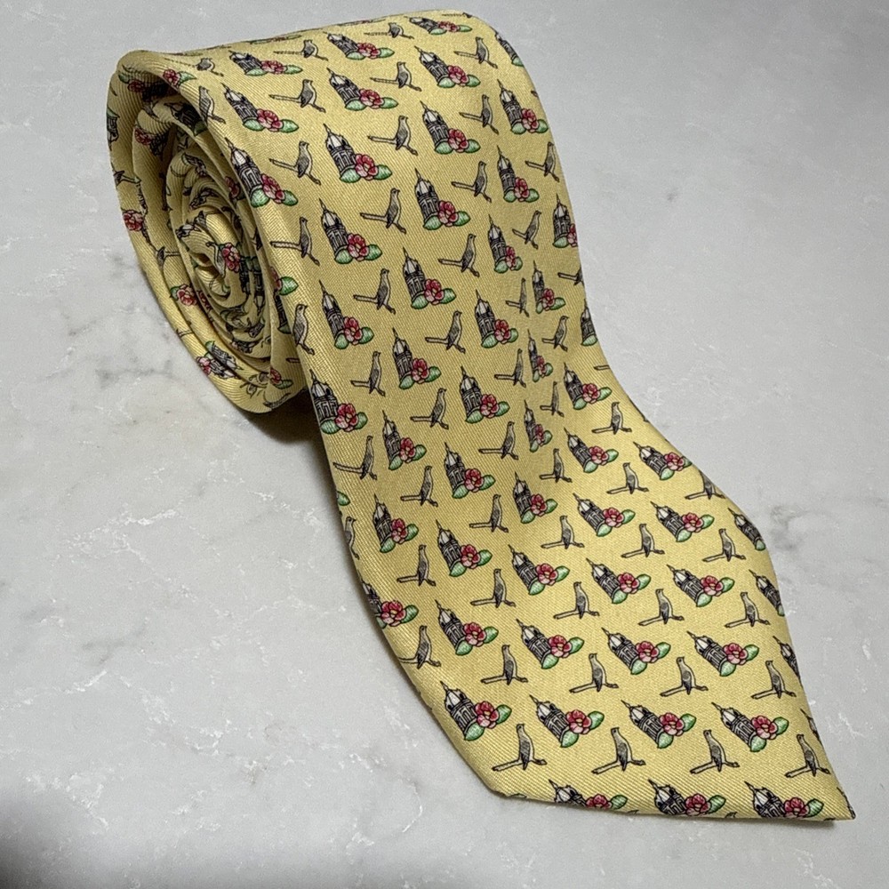 Vineyard Vines Custom Collection Silk Tie Yellow Birds Floral 60