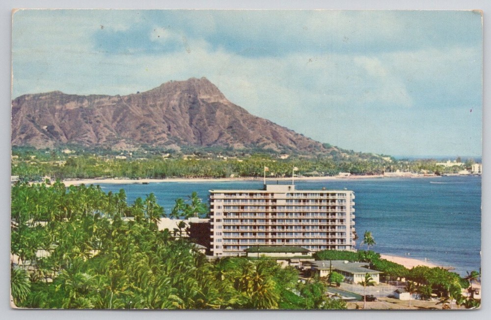 Waikiki Reef Hotel Diamond Head Hawaii 1958 Chrome Postcard Mike Roberts