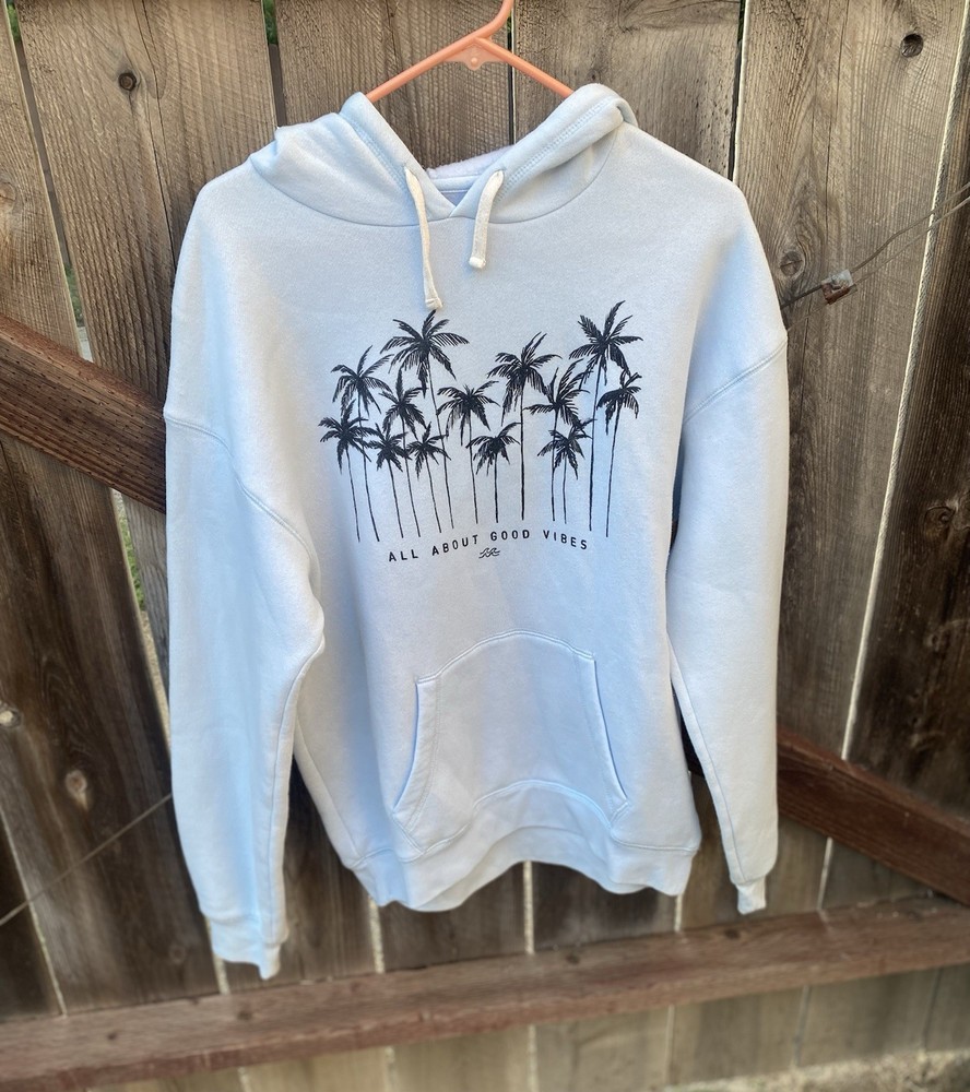 Billabong Blue Fleece Pullover Hoodie Cotton Blend Graphic Print Pockets L