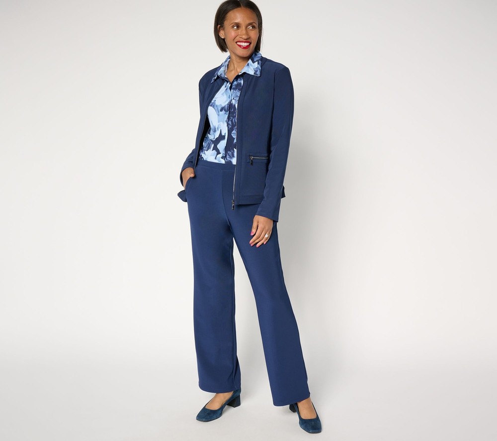 Women Control Women's Plus Sz Set 2X Euro Knit Jacket Pant Blue A653629