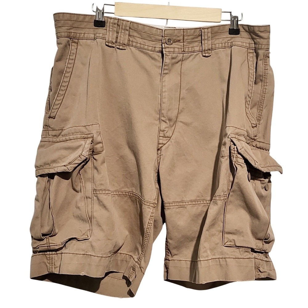 Polo Ralph Lauren Cargo Shorts Men 36 Utility Distressed 100% Cotton Khaki