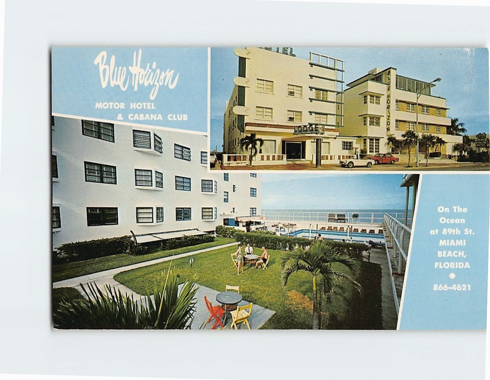 Postcard Blue Horizon Motor Hotel Cabana Club Miami Beach Florida USA