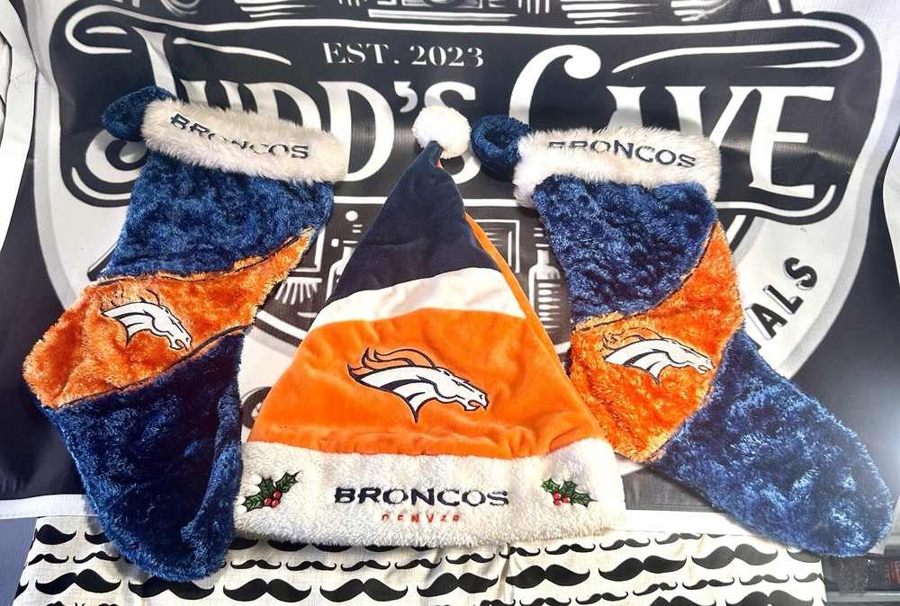 🎄3 DENVER BRONCOS Christmas Items- 1 SANTA HAT & 2 STOCKINGS Holidays NFL 🎅