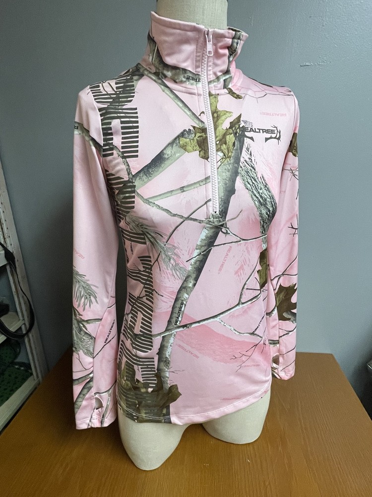 Realtree Pullover Shirt Womens Medium Pink Camo Long Sleeve Half Zip Outdoors
