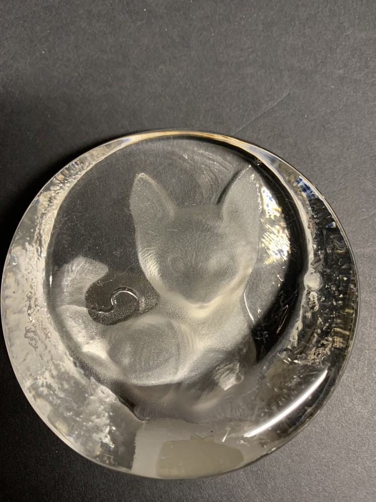 Vintage 24% Lead Zajecar Crystal Cat  Kitten Paperweight Made in Yugoslavia