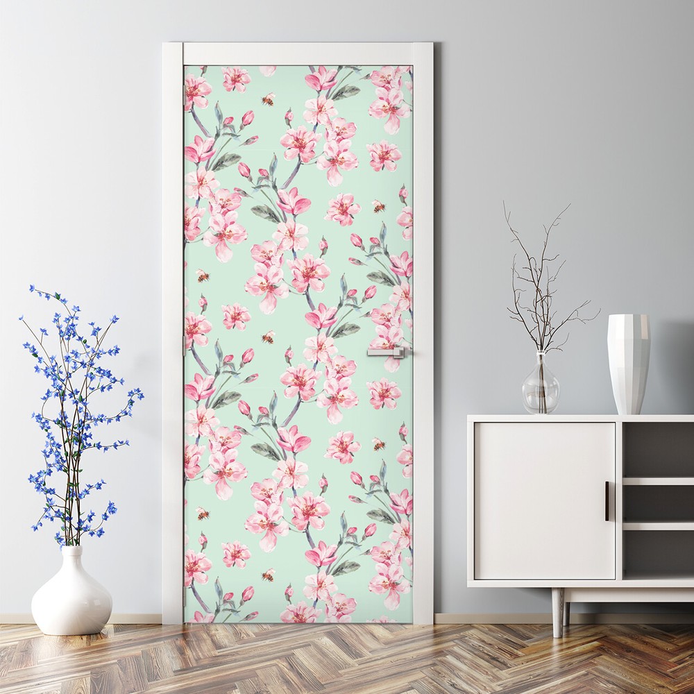 Japan Flowers design oriental branch tree blooming romantic art Door Decal