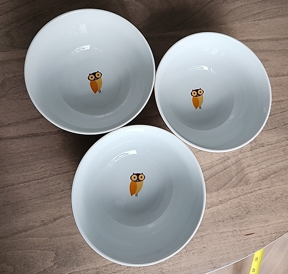 3 Rachael Ray Little Hoot Ceramic Cereal/Soup Bowls Owl Design