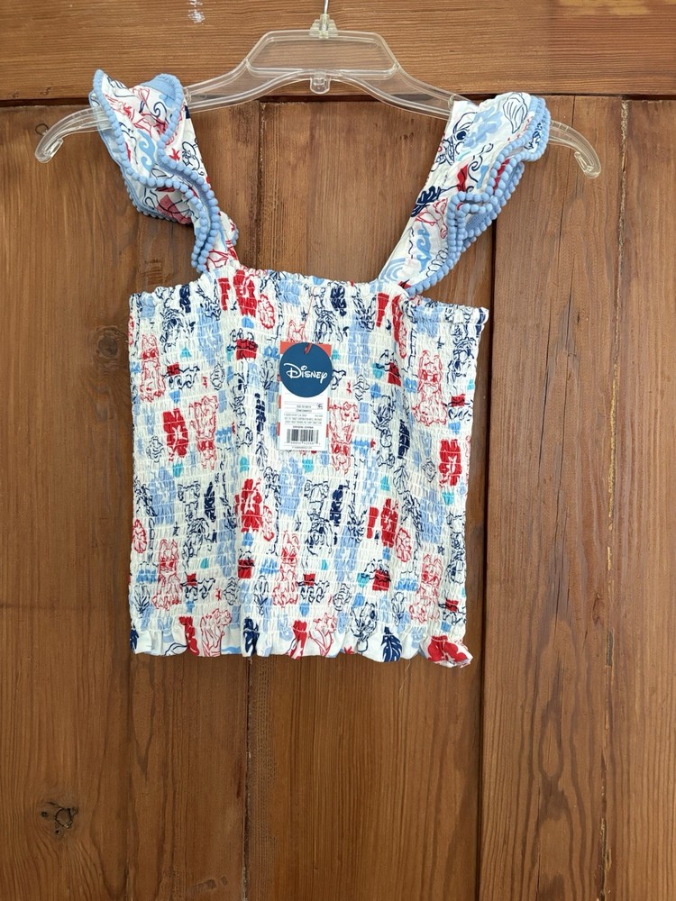 NWT Cat And Jack Disney Red White Blue Smocked Top Ruffle Size 14 Girl