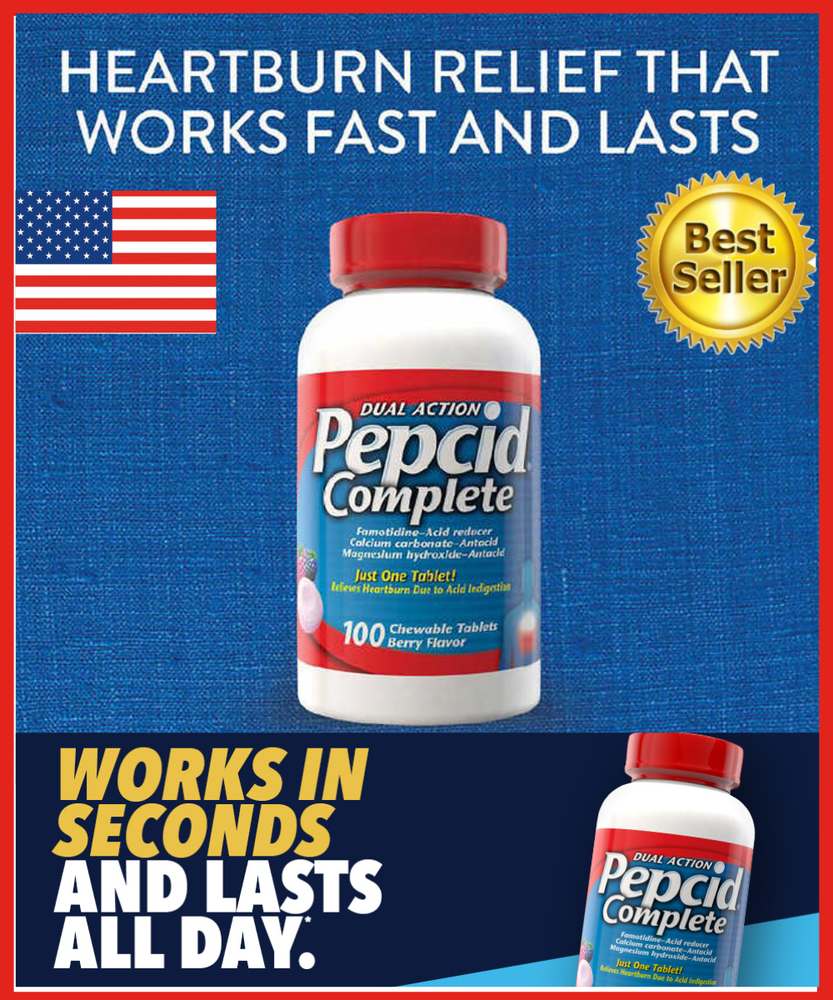 Pepcid Complete 100 ct Chewable BERRY Flavor Antacid DUAL ACTION Acid Reducer-image