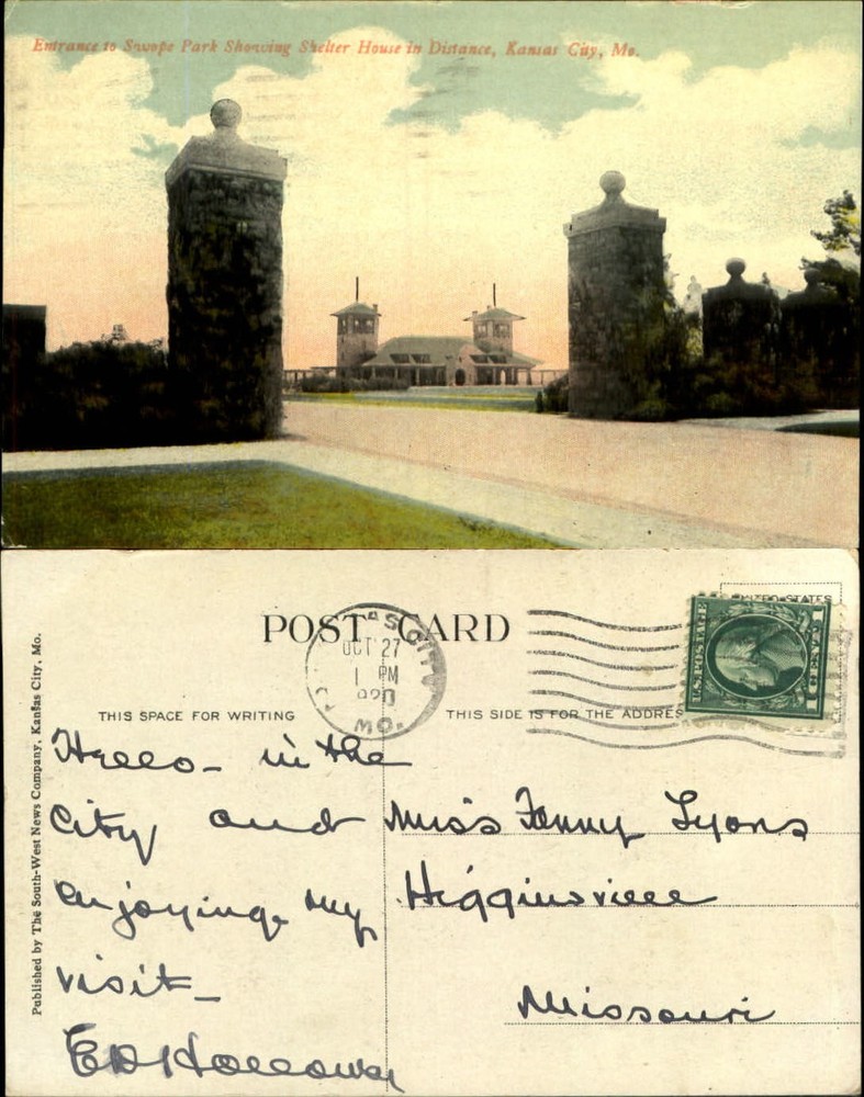 Swope Park Shelter House Kansas City Missouri MO vintage postcard