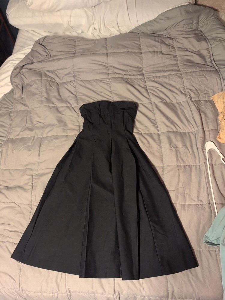 Black Kookai Strapless Pleated Tea Length Dress Size 36 Small