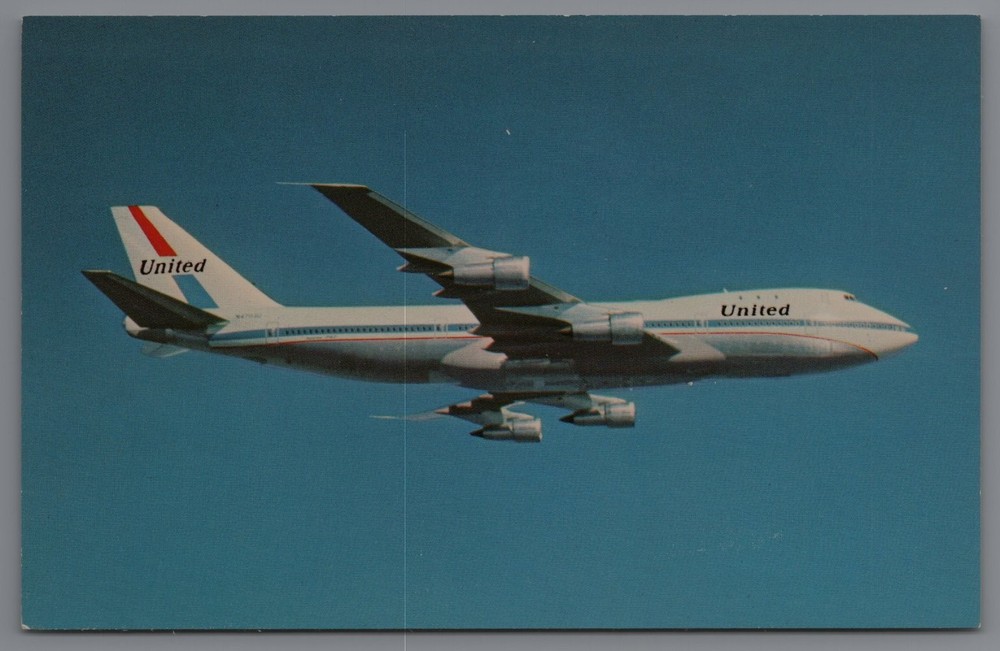 Vintage 1970 United Airlines Boeing 747 Postcard Fly Friendly Skies