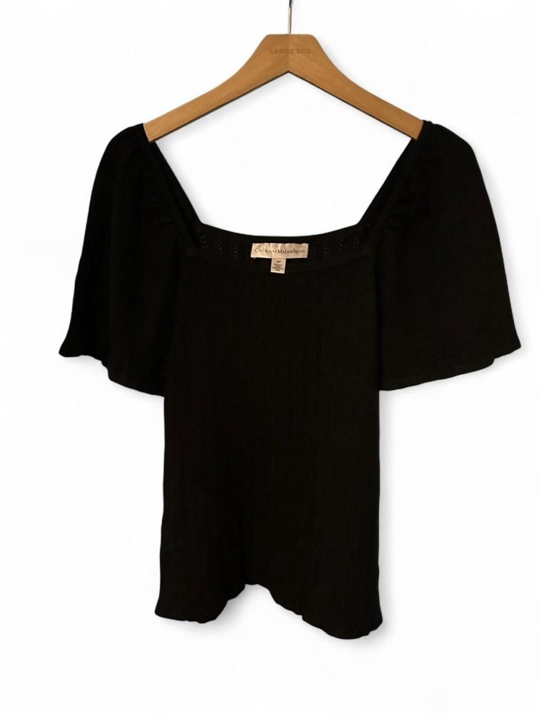 Catherine Malandrino Black Knit Top Size Small Cap Sleeve Fitted Stretch Blouse