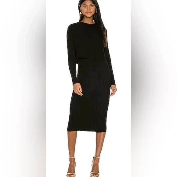 All Saints Tarun Marino Wool Blend Ribbed Midi Sweater Dress Black EUC Size L