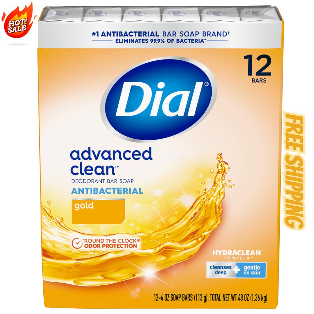 Dial Antibacterial Deodorant Bar Soap Advanced Clean Gold 4 oz 12 Bars