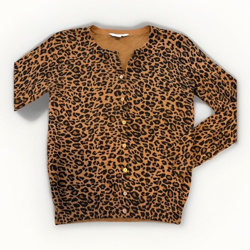 Women’s S Small 4-6 Leopard Print Button Down Long Sleeve Blouse Cardigan Top