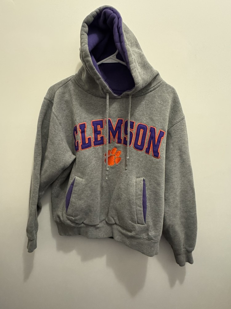 Clemson Tigers Hoodie Sweatshirt Women Small Orange Grey Pullover NCAA