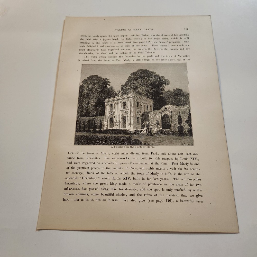 Pavilion in Marly Park Paris France 1878 Vintage Engraving 297