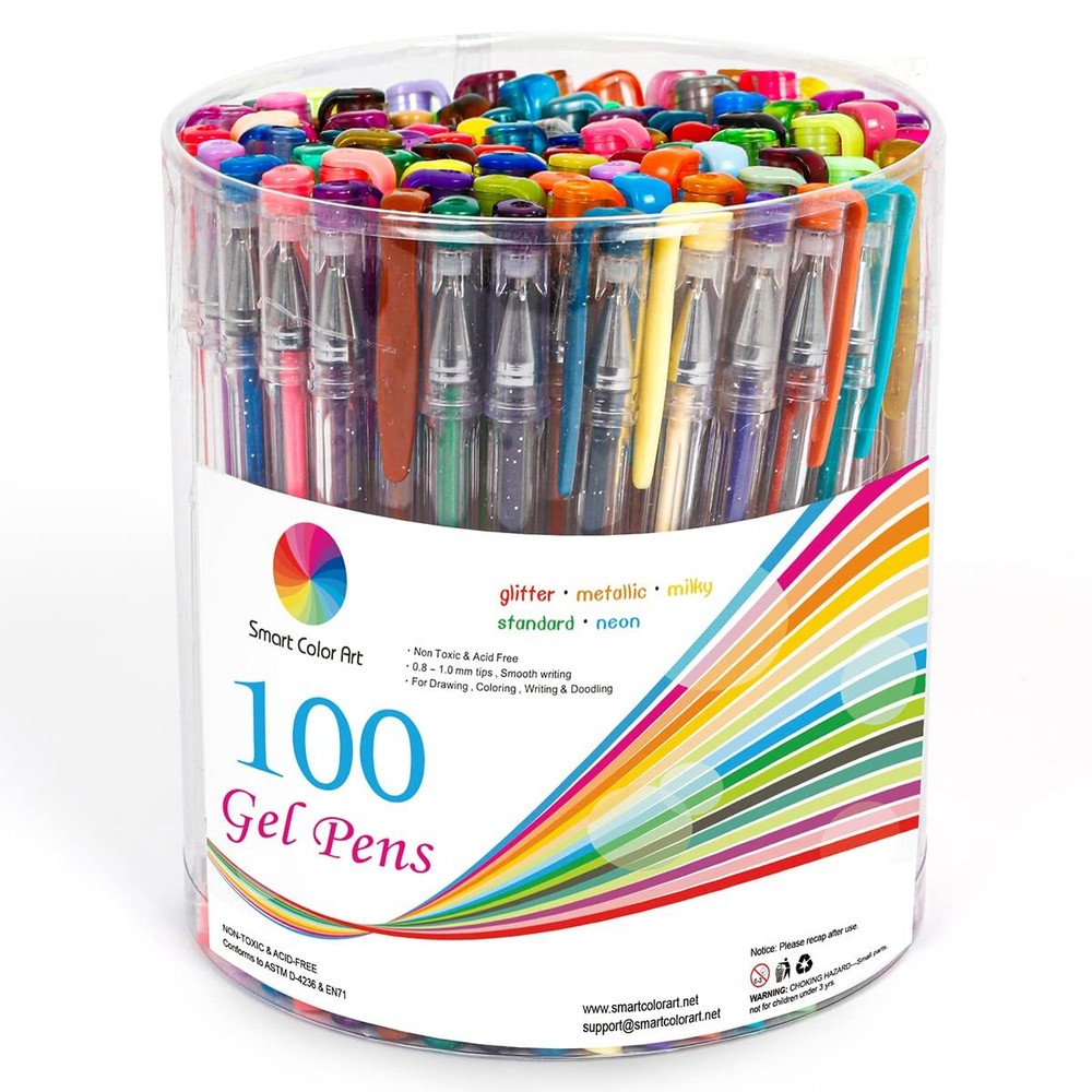 Smart Color Art 100 Colors Gel Pens Set for Adult Coloring Books Drawing Paintin