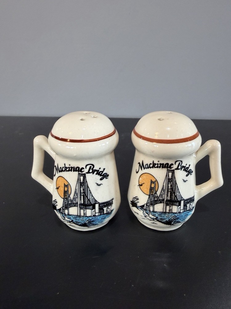 Vintage - Beer Steins Salt & Pepper Shakers Mackinac Bridge Souvenirs