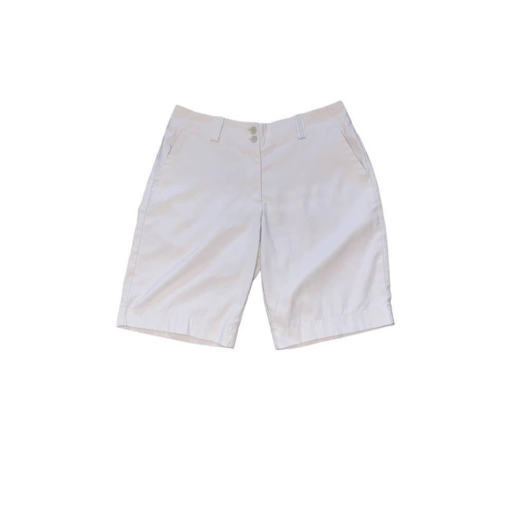 Nike Golf Dri Fit Womens Flat Front Khaki Tan Shorts Size 8 Casual Simple Active