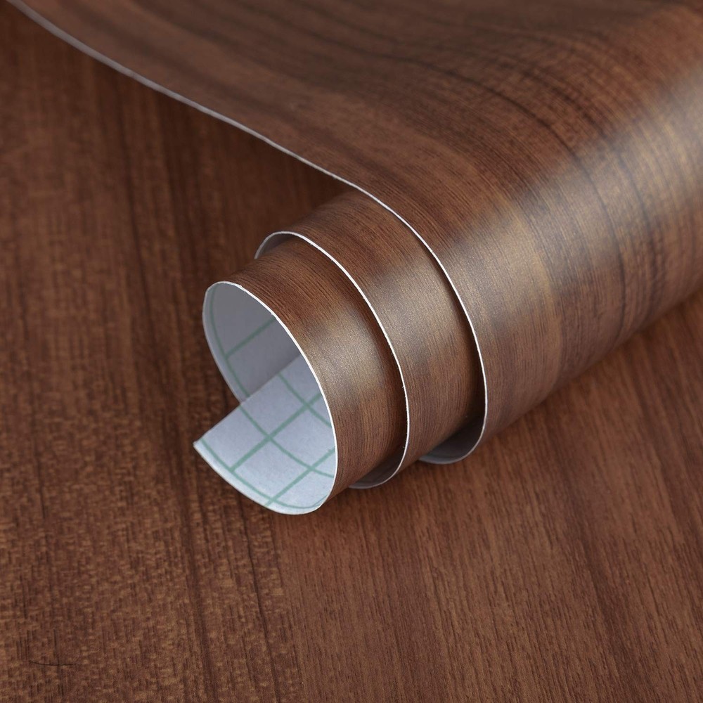 Brown Walnut Wood Grain Wallpaper Waterproof Peel and Stick Wallpaper Decorat...