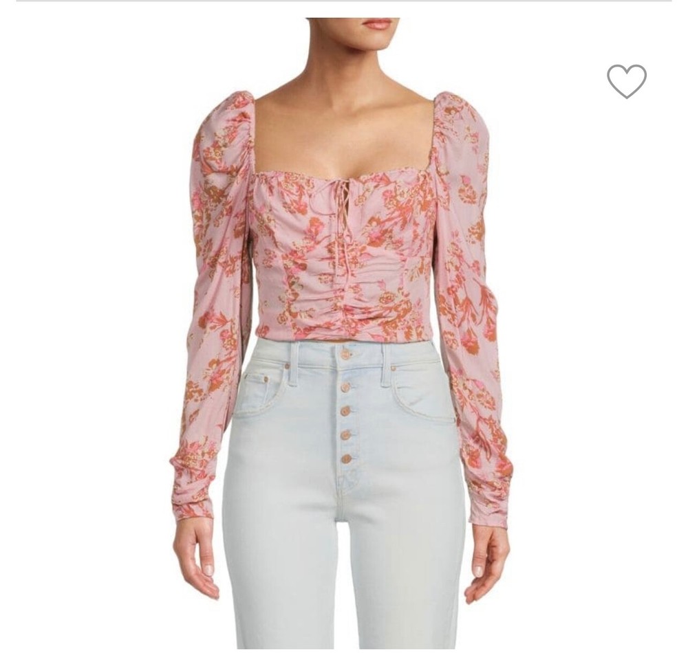 NWT - FREE PEOPLE Top Womens Size L Hilary Floral Crop Top Pink Combo
