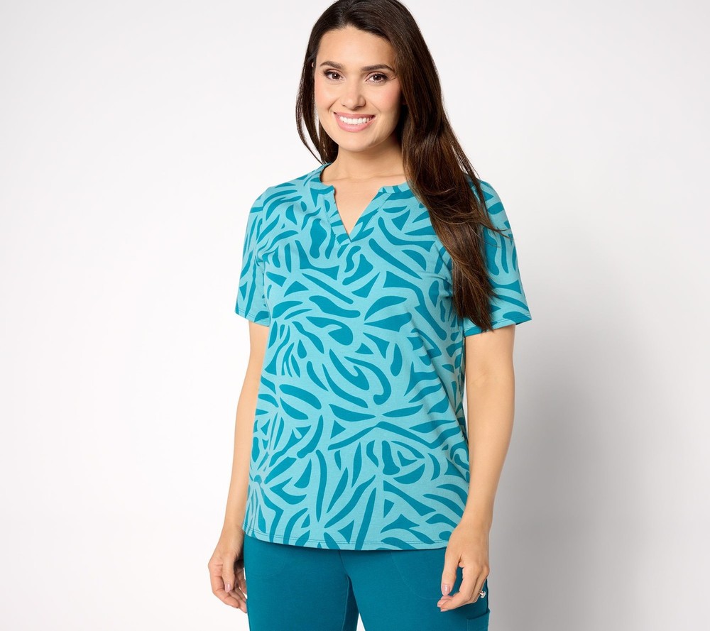 SUNNYLiFE Women's Top Sz S Printed Splitneck Short Sleeve Blue A649083
