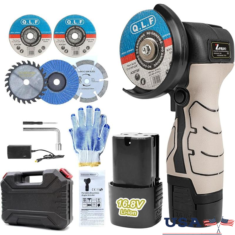 Cordless Mini Angle Grinder 19500rpm Electric Tool 2 Batteries 5 Cutting Discs