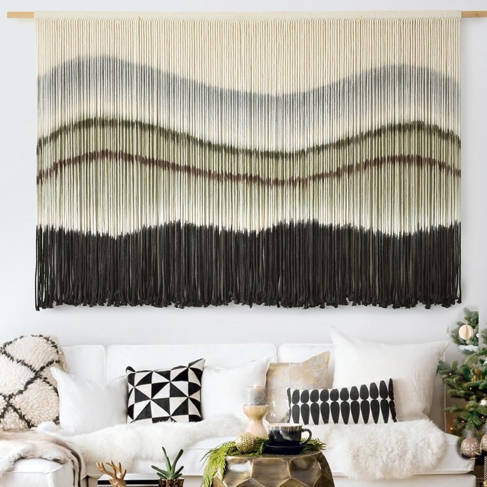 Boho Dip-Dye Fiber Wall Hanging Large Yarn Art for Home Decor  