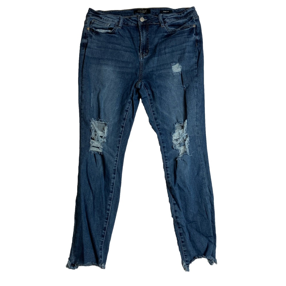 Judy Blue Jeans Womens 15/32 Distressed High Rise Skinny Fit Blue Stretch  32x26