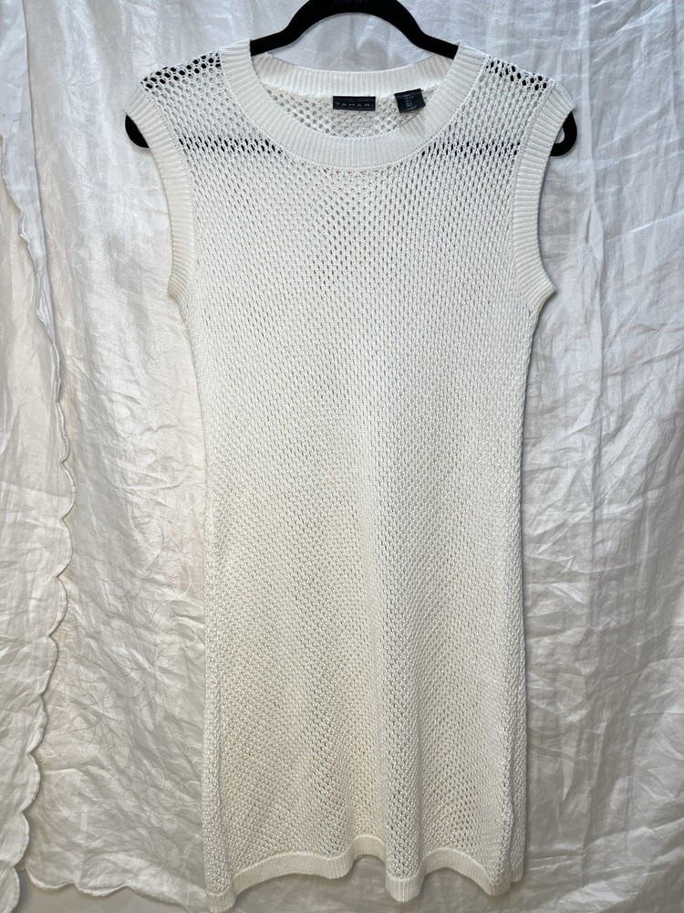 Tahari Open Weave Knit Crochet Tank Dress Swim Coverup Size Large