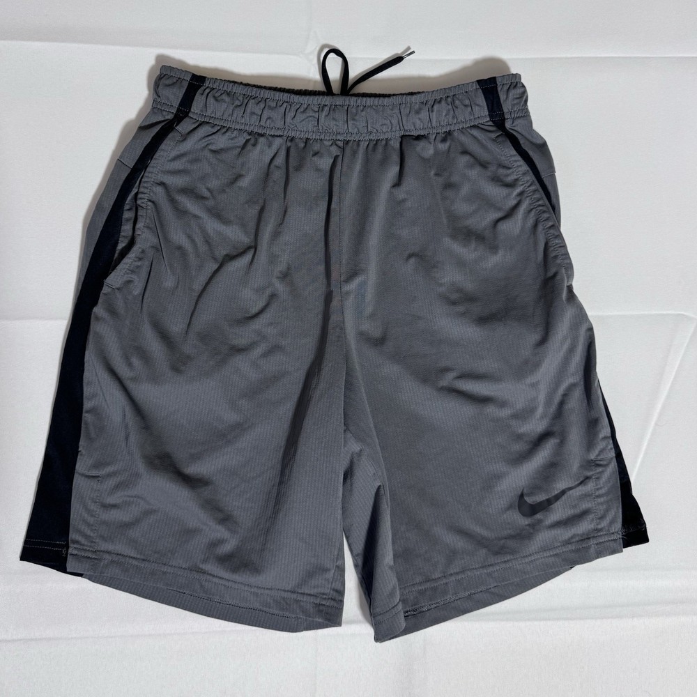 Nike Dri Fit Shorts, Standard Fit, Logo, Stretch, Drawstring, Grey, Male, Medium