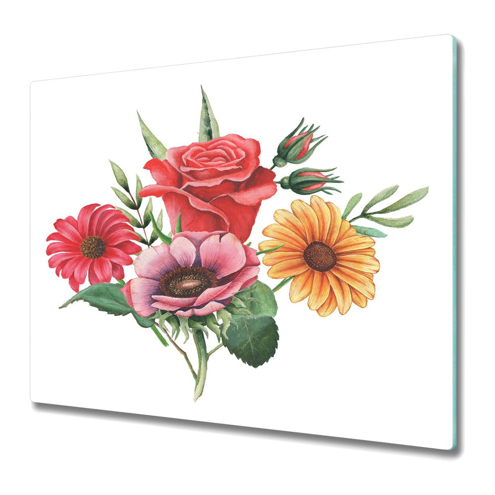 Glass Kitchen Chopping Board Bouquet Of Flowers Garden Colourful Rose Paint