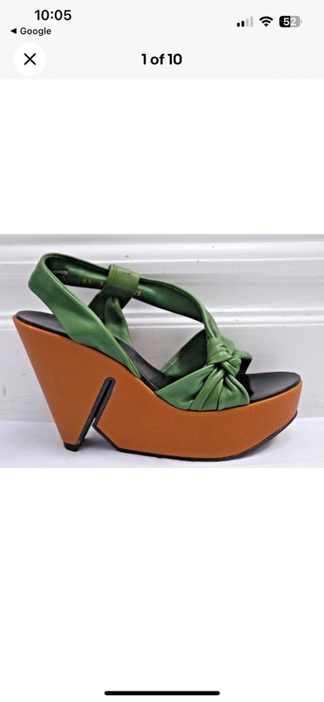 ROBERT CLERGERIE green and light brown platform wedge sandals size 10.