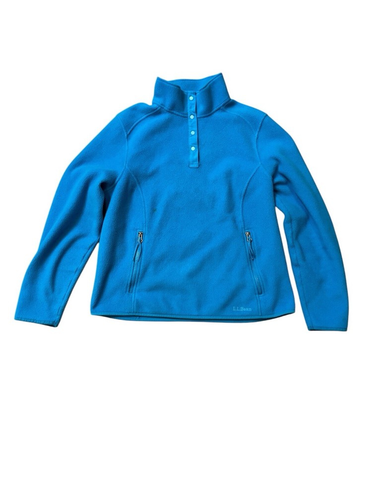 LL Bean PolarTec Fleece Sweater Women's Size Large Blue 1/4 Snap Zip Pockets