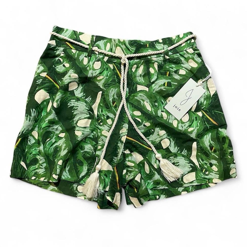 Joie Women's Size M Tropical Print Linen Shorts with Elastic Back with Rope Tie