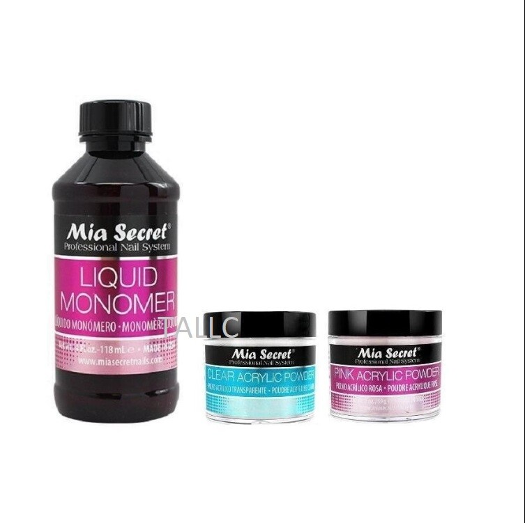 MIA SECRET LIQUID MONOMER 4 OZ+2oz Pink+2oz Clear Acrylic Set - Made in USA