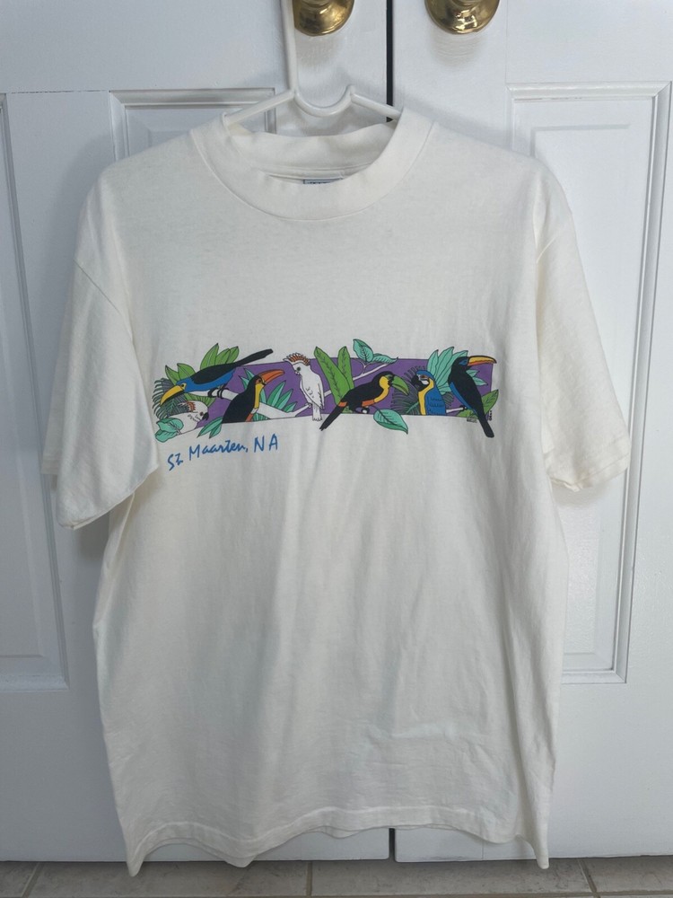 Vintage 90s St Maarten NA T Shirt Men's Size Single Stitch White Made in USA