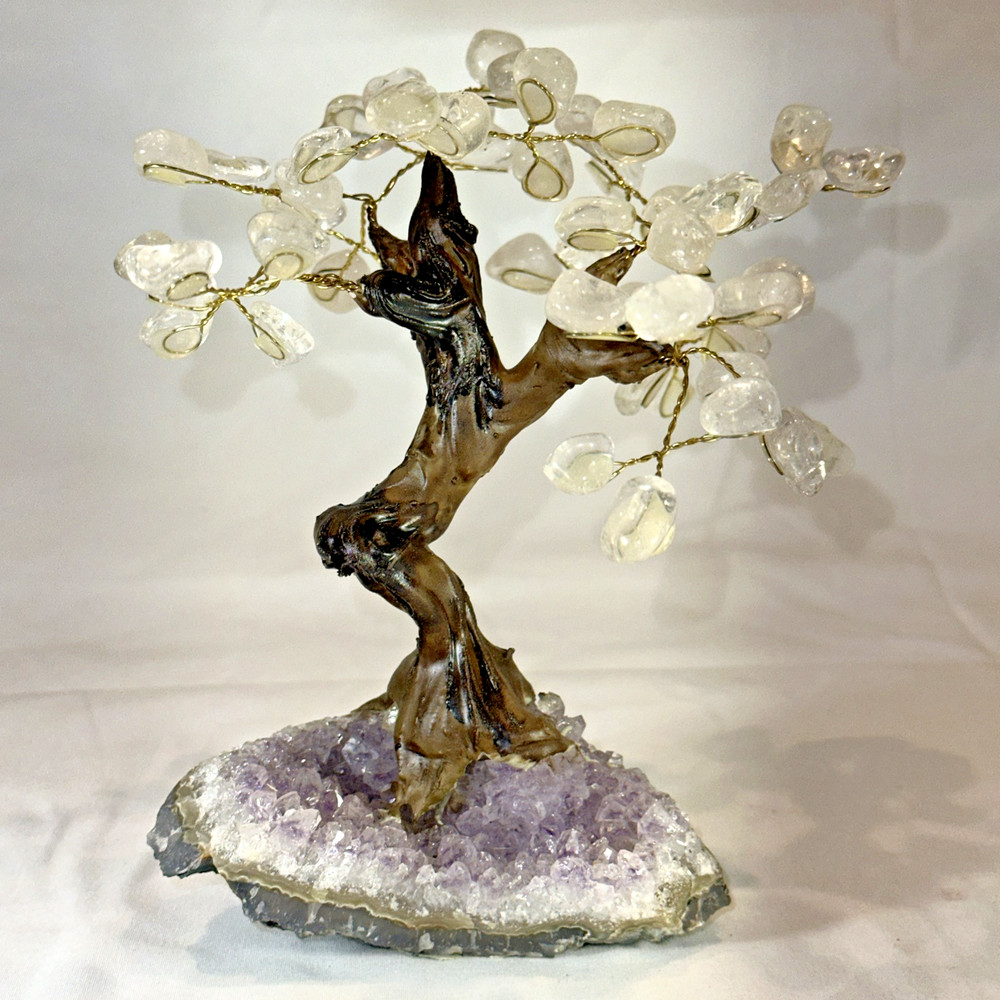 Clear Quartz Crystal Gemstone Bonsai Tree of Life Chakra on Amethyst Base 6