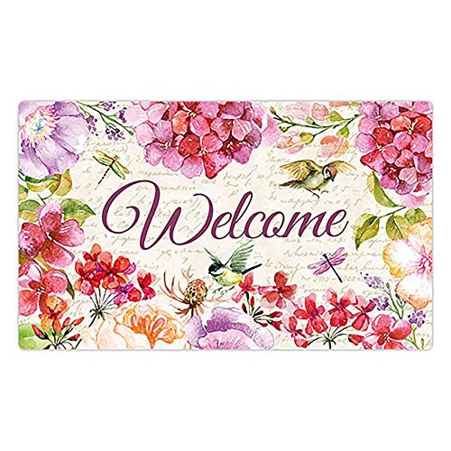 Welcome Spring Flower Floral Door Mat Indoor Rubber Outdoor Mats Non Slip