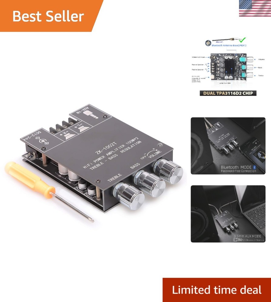 100W+100W Bluetooth Amplifier Board with Treble & Bass Control for DIY Speakers