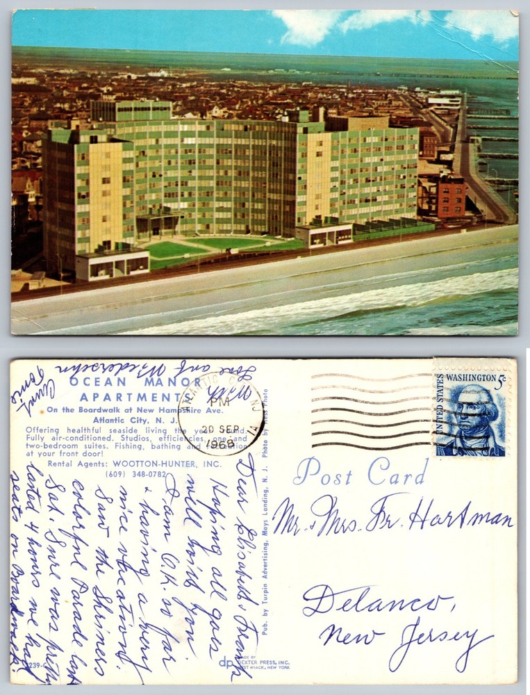 Ocean Manor Apartments Atlantic City NJ Postcard