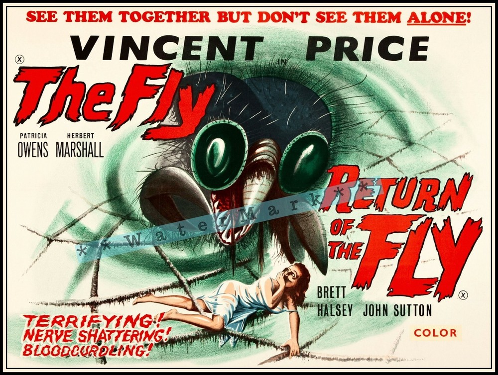 The Fly and The Return of the Fly 1960 Vincent Price Vintage Poster Prints SciFi