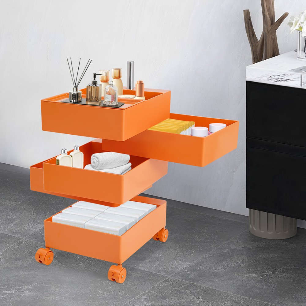 5-Tier 360° Rotating Storage Cabinet with Wheels in Orange