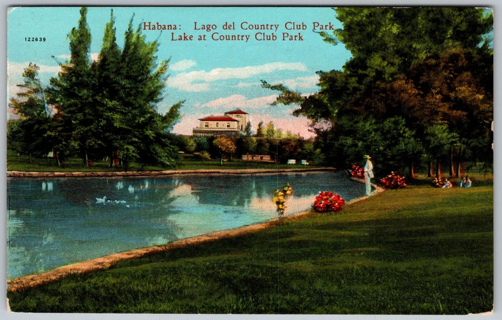 Vtg Postcard Country Club Park Lake Habana, Cuba 1930s